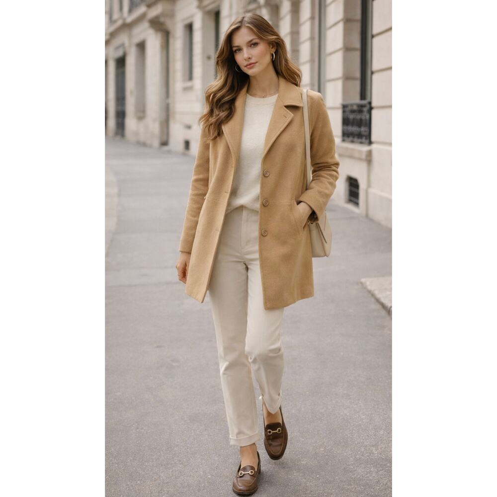 Charles Klein Camel Wool Coat Jacket Size 16 Classic Tailored Coat
